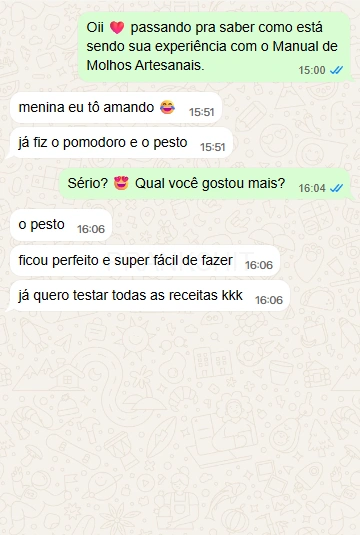 Depoimento de aluna 4 sobre o Manual de Molhos Artesanais